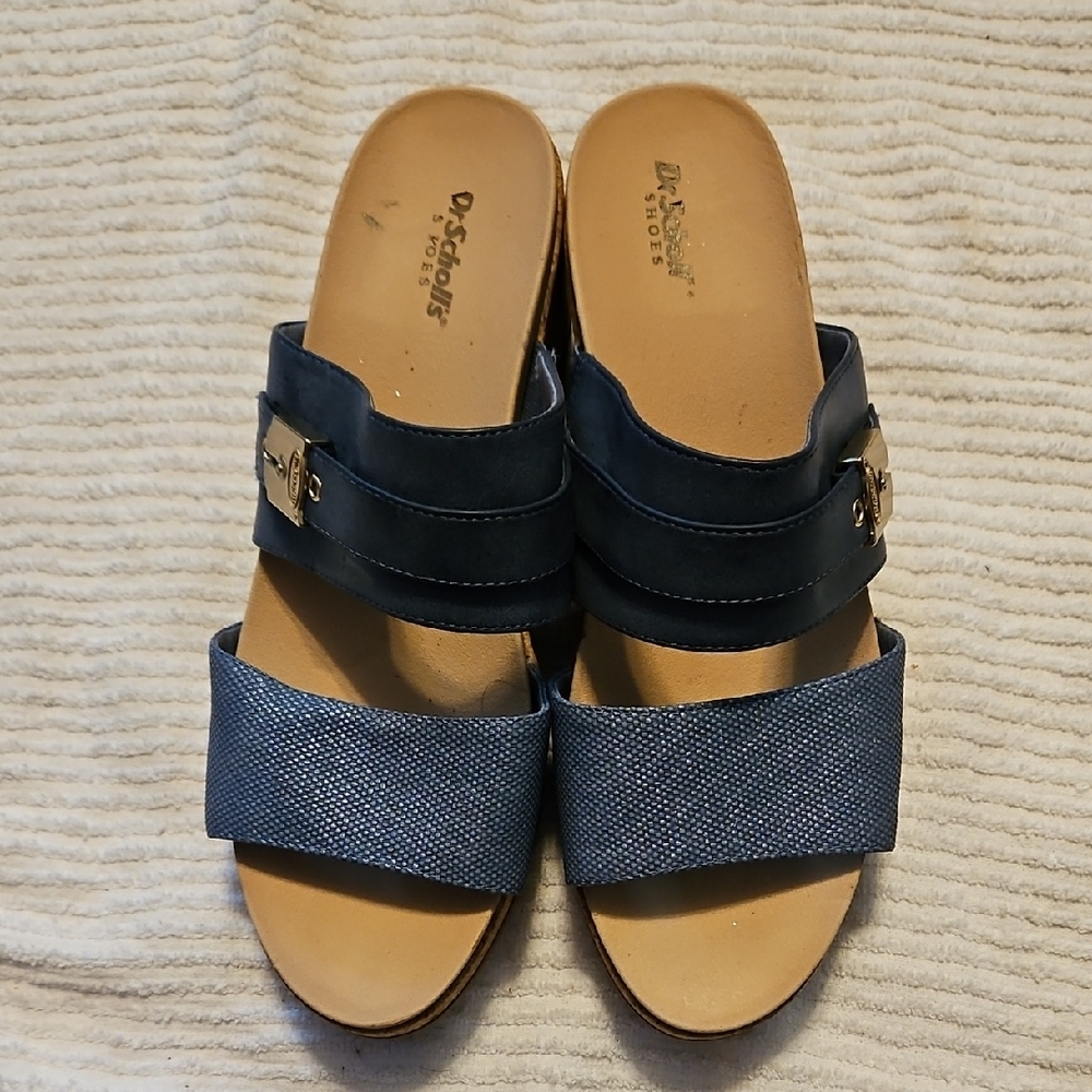 Dr. Scholl's Blue Mules with Textured Straps